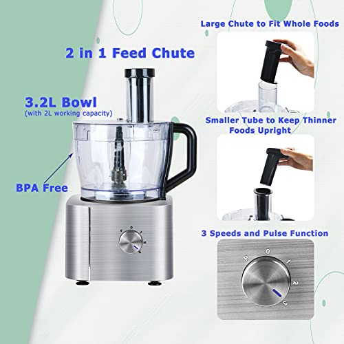 Food Processor, TopStrong 11-in-1 food processor and blender with Chopping Blending Kneading Grinding Whisking Juicing, 1100W, 3 Speeds Plus Pulse, 3.2 L Bowl and 1.5L Jug Blender, Color Silver