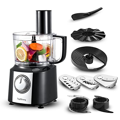 Food Processor, TopStrong 6-in-1 Food Processor and Blender with Chopping Slicing Shredding Kneading Stirring, 800W, 2 Speeds with Pulse, 2L Mixing Bowl, 3-in-1 Cutting Disc