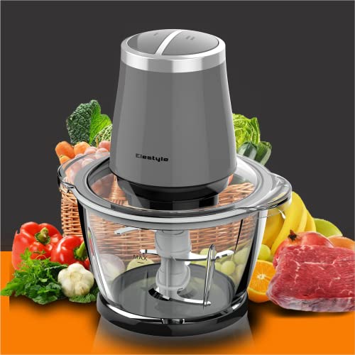 ELESTYLE 500W Food Chopper, Vegetable Chopper Electric, 4 Blades, Meat Grinder, 2 Speed Chopper with Non-Slip Base, 1.2L Capacity Glass Bowl, Food Processor Suitable for Meat, Vegetable, Fruit