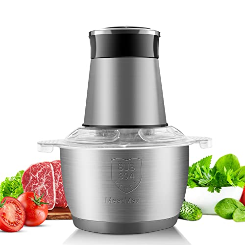 Mini Chopper Electric Food Processor: Small Electric Mixer Processor with 2L Stainless Steel Bowl Meat Grinder - 2 Speeds and 4 Bi-Level Blades for Meat Onion Vegetable Nut