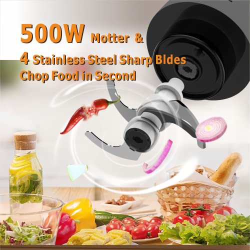 ELESTYLE 500W Food Chopper, Vegetable Chopper Electric, 4 Blades, Meat Grinder, 2 Speed Chopper with Non-Slip Base, 1.2L Capacity Glass Bowl, Food Processor Suitable for Meat, Vegetable, Fruit