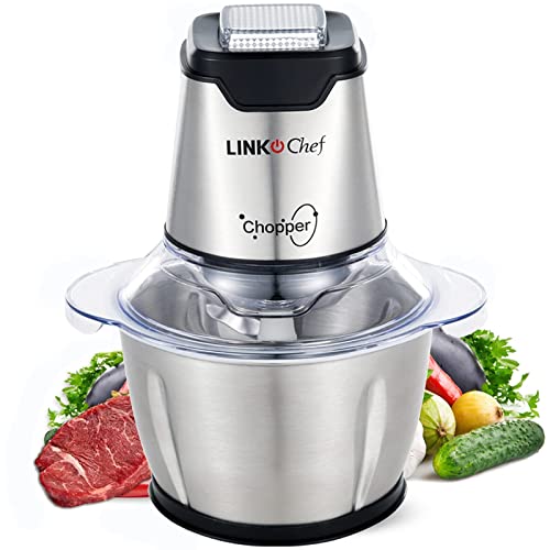 Mini Chopper 400W LINKChef Mini Food Processor Vegetable Chopper 1.2L Stainless Steel Bowl, Meat Grinder with 4 bi-Level Blades for Meat Vegetable Fruit
