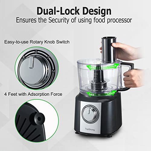 Food Processor, TopStrong 6-in-1 Food Processor and Blender with Chopping Slicing Shredding Kneading Stirring, 800W, 2 Speeds with Pulse, 2L Mixing Bowl, 3-in-1 Cutting Disc