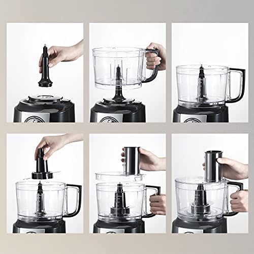 Food Processor, TopStrong 6-in-1 Food Processor and Blender with Chopping Slicing Shredding Kneading Stirring, 800W, 2 Speeds with Pulse, 2L Mixing Bowl, 3-in-1 Cutting Disc