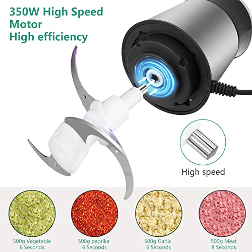 Mini Chopper Electric Food Processor: Small Electric Mixer Processor with 2L Stainless Steel Bowl Meat Grinder - 2 Speeds and 4 Bi-Level Blades for Meat Onion Vegetable Nut