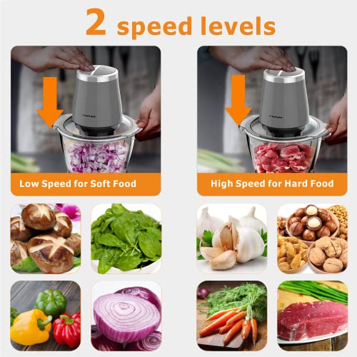 ELESTYLE 500W Food Chopper, Vegetable Chopper Electric, 4 Blades, Meat Grinder, 2 Speed Chopper with Non-Slip Base, 1.2L Capacity Glass Bowl, Food Processor Suitable for Meat, Vegetable, Fruit