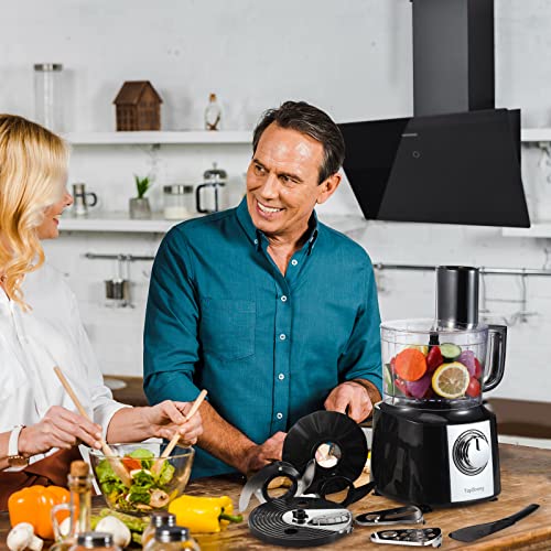 Food Processor, TopStrong 6-in-1 Food Processor and Blender with Chopping Slicing Shredding Kneading Stirring, 800W, 2 Speeds with Pulse, 2L Mixing Bowl, 3-in-1 Cutting Disc