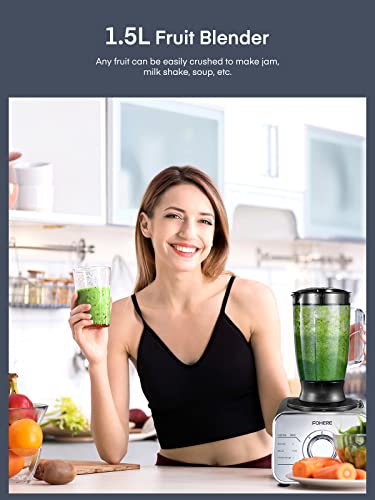 FOHERE Food Processor Multifunctional, 3-Speed Food Processor and Blender Combo with 3.5 L Bowl, 1.5 L Blender Jug, Simple Operation for Blending, Dicing, Slicing, Shredding, Mincing, and Pureeing