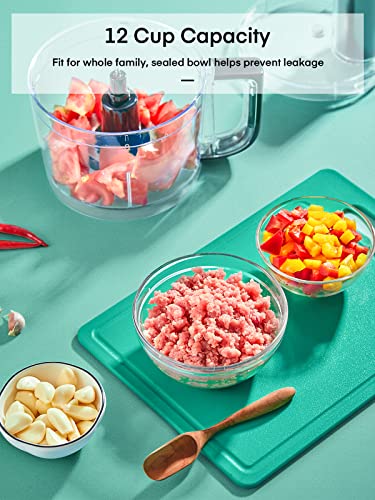 FOHERE Food Processor, 700W Compact Food Mixer with 4 Attachments for Chopping, Slicing, Shredding, Kneading Dough and Emulsifying, 12 Cup Bowl, 2 Speed Setting & Pulse, Glossy Black