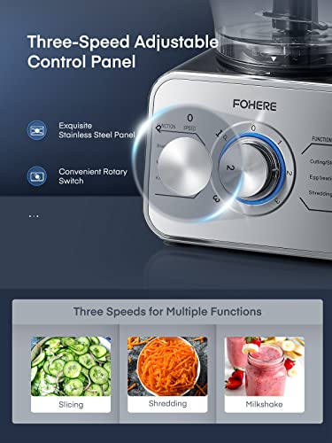 FOHERE Food Processor Multifunctional, 3-Speed Food Processor and Blender Combo with 3.5 L Bowl, 1.5 L Blender Jug, Simple Operation for Blending, Dicing, Slicing, Shredding, Mincing, and Pureeing
