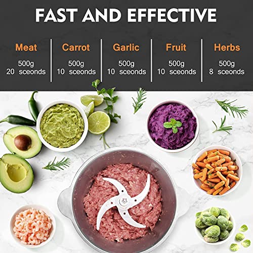 2L Electric Mini Food Chopper Food Processor Meat Grinder,4 Bi-Level Blades,500 W Stainless Steel Bowl Kitchen Mincer Blender for Meat, Vegetables, Fruits, Onion and Nuts，Garlic Baby Food