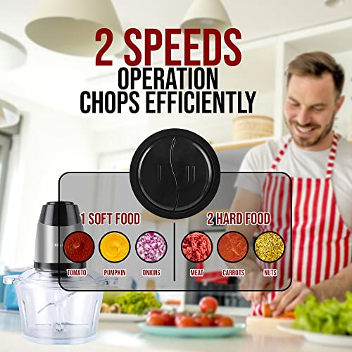 Food Processor Blender Mixer Food Chopper Meat Chopper 2L Glass Bowl Vegetable Grinder Fruits Nut Grinder Multi-Functional Sharp Steeliness Steel Blade