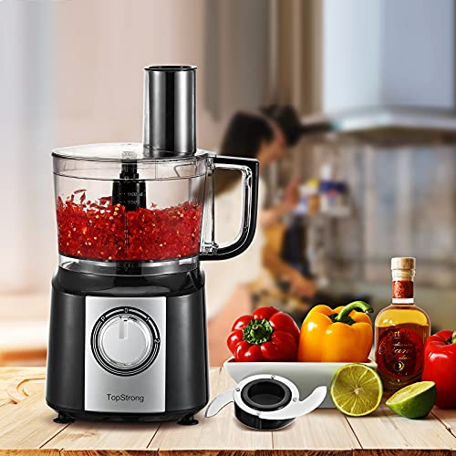 Food Processor, TopStrong 6-in-1 Food Processor and Blender with Chopping Slicing Shredding Kneading Stirring, 800W, 2 Speeds with Pulse, 2L Mixing Bowl, 3-in-1 Cutting Disc