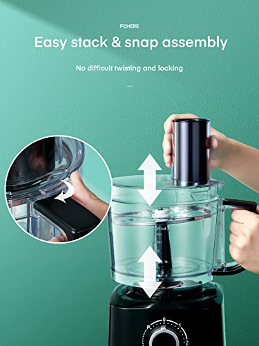 FOHERE Food Processor, 700W Compact Food Mixer with 4 Attachments for Chopping, Slicing, Shredding, Kneading Dough and Emulsifying, 12 Cup Bowl, 2 Speed Setting & Pulse, Glossy Black