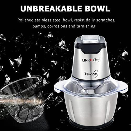 Mini Chopper 400W LINKChef Mini Food Processor Vegetable Chopper 1.2L Stainless Steel Bowl, Meat Grinder with 4 bi-Level Blades for Meat Vegetable Fruit