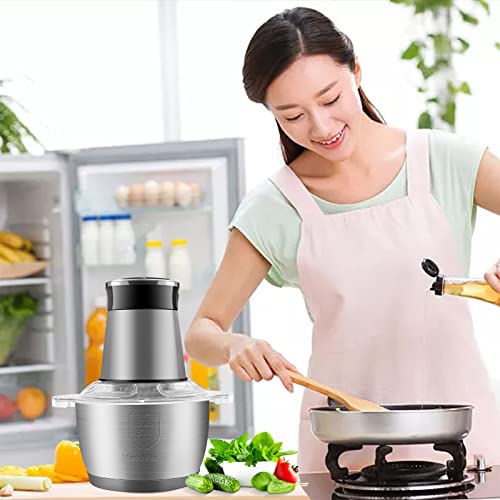 Mini Chopper Electric Food Processor: Small Electric Mixer Processor with 2L Stainless Steel Bowl Meat Grinder - 2 Speeds and 4 Bi-Level Blades for Meat Onion Vegetable Nut