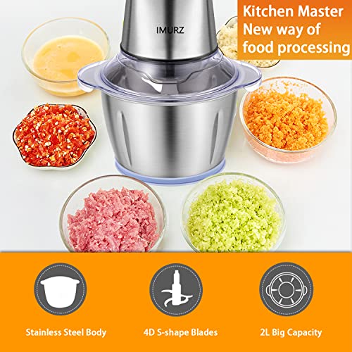 2L Electric Mini Food Chopper Food Processor Meat Grinder,4 Bi-Level Blades,500 W Stainless Steel Bowl Kitchen Mincer Blender for Meat, Vegetables, Fruits, Onion and Nuts，Garlic Baby Food