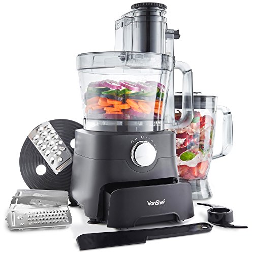 VonShef Food Processor – 1000W Multifunctional 8in1 Chopper, Mixer with Dough Blade, Spatula, Shredder, Medium / Fine Grater & Slicer – 3.5L Bowl & 1.8L Jug - 2 Speed Settings & Pulse Function