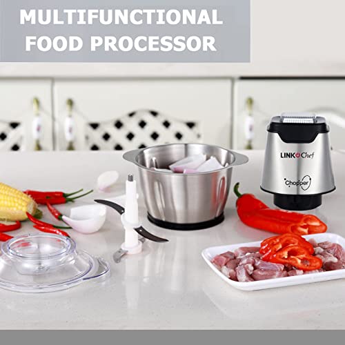 Mini Chopper 400W LINKChef Mini Food Processor Vegetable Chopper 1.2L Stainless Steel Bowl, Meat Grinder with 4 bi-Level Blades for Meat Vegetable Fruit