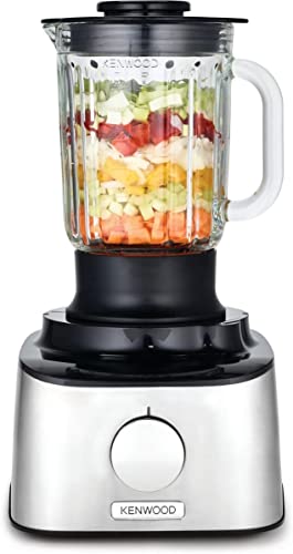 Kenwood Multipro Compact Food Processor, 1.2L Bowl, 1.2L Thermo-resist Glass Blender, Dough Hook, Whisk, Reversible Slicing and Grating Discs, Spice Mill, 800 W, FDM302SS, Silver