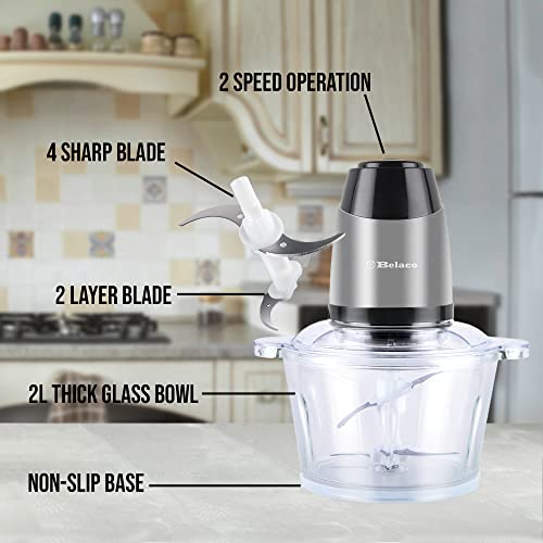 Food Processor Blender Mixer Food Chopper Meat Chopper 2L Glass Bowl Vegetable Grinder Fruits Nut Grinder Multi-Functional Sharp Steeliness Steel Blade