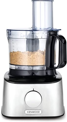 Kenwood Multipro Compact Food Processor, 1.2L Bowl, 1.2L Thermo-resist Glass Blender, Dough Hook, Whisk, Reversible Slicing and Grating Discs, Spice Mill, 800 W, FDM302SS, Silver