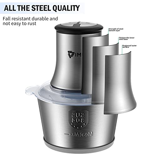 2L Electric Mini Food Chopper Food Processor Meat Grinder,4 Bi-Level Blades,500 W Stainless Steel Bowl Kitchen Mincer Blender for Meat, Vegetables, Fruits, Onion and Nuts，Garlic Baby Food