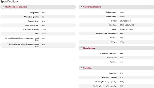 Kenwood Multipro Compact Food Processor, 1.2L Bowl, 1.2L Thermo-resist Glass Blender, Dough Hook, Whisk, Reversible Slicing and Grating Discs, Spice Mill, 800 W, FDM302SS, Silver
