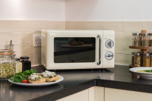 Russell Hobbs RHRETMM705C 17 L 700 W Cream Compact Retro Solo Manual Microwave with 5 Power Levels, Timer, Defrost Setting, Easy Clean, Pack of 1