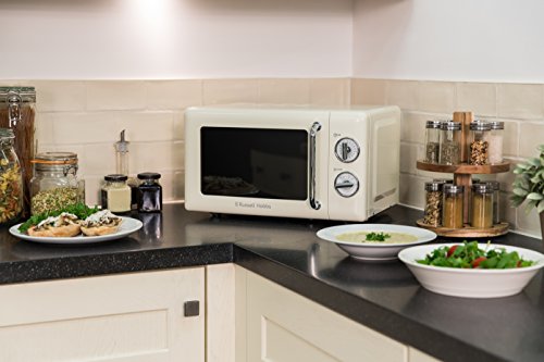 Russell Hobbs RHRETMM705C 17 L 700 W Cream Compact Retro Solo Manual Microwave with 5 Power Levels, Timer, Defrost Setting, Easy Clean, Pack of 1