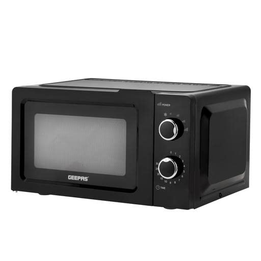 Geepas 700 W Solo Manual Microwave – 20L Solo Microwave Oven with 5 Power Levels - Reheating, Defrost Function & 30 Minute Timer - 2 Rotary Dials, Easy Clean - Oven for Standard Size of Dinner Plate
