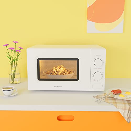 COMFEE' 700W 20L White Microwave Oven With 5 Cooking Power Levels, Quick Defrost Function, And Kitchen Manual Timer - Compact Design CM-M202CC(WH)