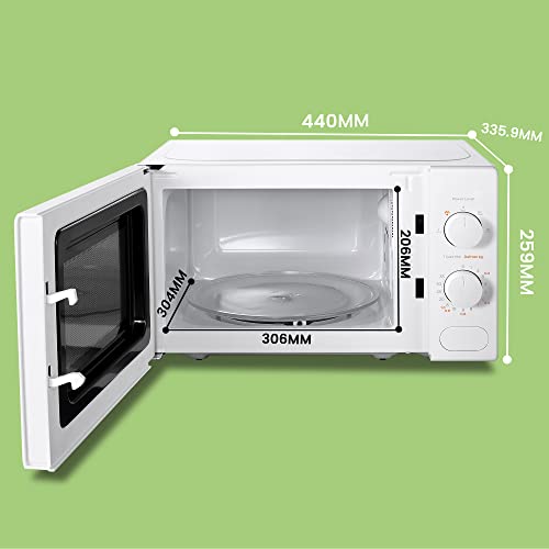 COMFEE' 700W 20L White Microwave Oven With 5 Cooking Power Levels, Quick Defrost Function, And Kitchen Manual Timer - Compact Design CM-M202CC(WH)