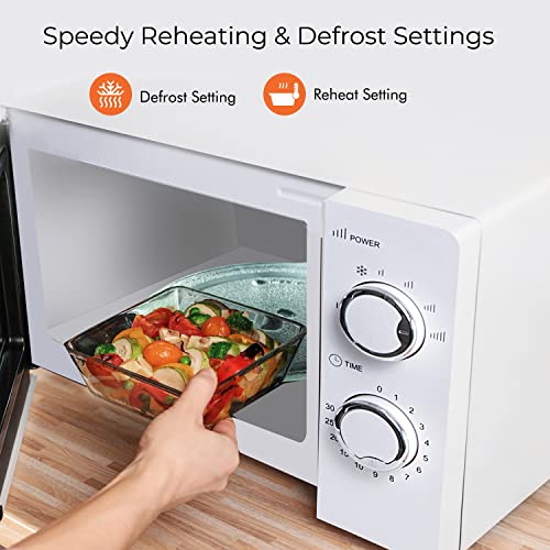 Geepas 700 W Solo Manual Microwave – 20L Solo Microwave Oven with 5 Power Levels - Reheating, Defrost Function & 30 Minute Timer - 2 Rotary Dials, Easy Clean - Oven for Standard Size of Dinner Plate