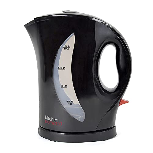 Kitchen Perfected 2000W 1.7L Electric Cordless Kettle - Dual Water Level Windows with Cup Indicators - Washable Filter ? On / Off Indicator Light -Automatic Safety Shut-Off - E1524BK - Black