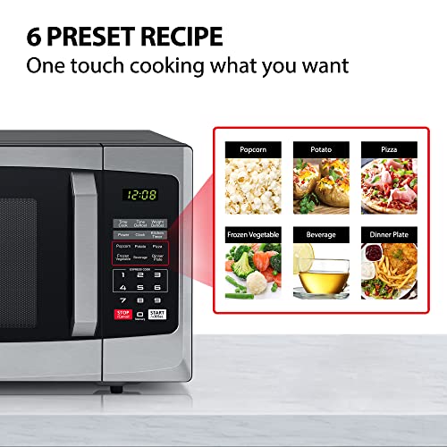 Toshiba 800w 23L Microwave Oven with Digital Display, Auto Defrost, One-Touch Express Cook, 6 Pre-Programmed Auto Cook Settings, and Easy Clean - Stainless Steel - ML-EM23P(SS)