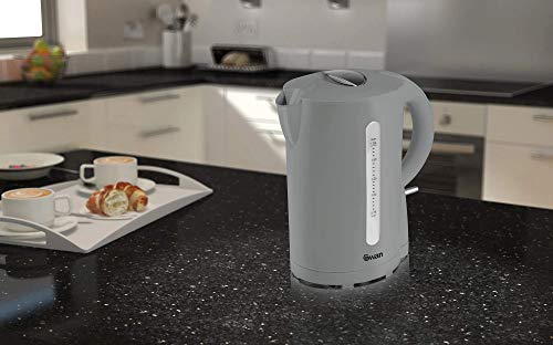Swan Grey 1.7L Jug Kettle, Lightweight, Cordless Design, 1850-2200W, Rapid and Quiet Boil, SK18121GRYN