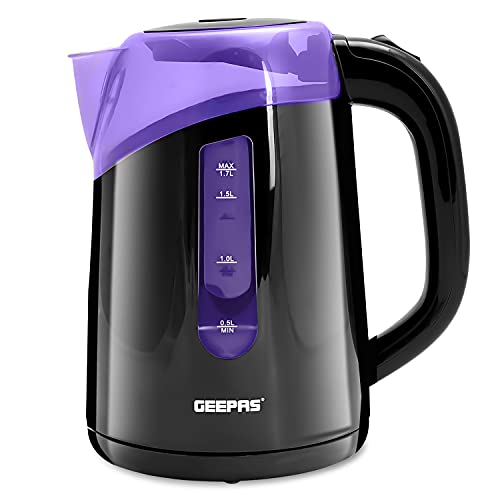 Geepas 2200W Illuminating Electric Kettle | Boil Dry Protection & Auto Shut Off | 1.7L Cordless Jug Kettle with LED Lighting for Hot Water Tea or Coffee | Swivel Base with Auto Lid Open