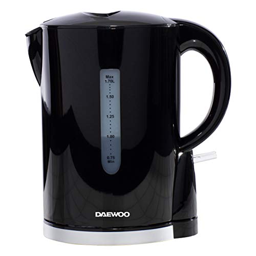 Daewoo Plastic Chrome Kettle, 1.7 Litres, Fast Boil, Lightweight, Easy Clean - Black