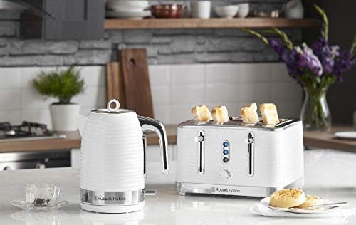 Russell Hobbs Inspire White Kettle and Toaster Set, 1.7 Litre Cordless Electric Kettle and Four Slice Toaster