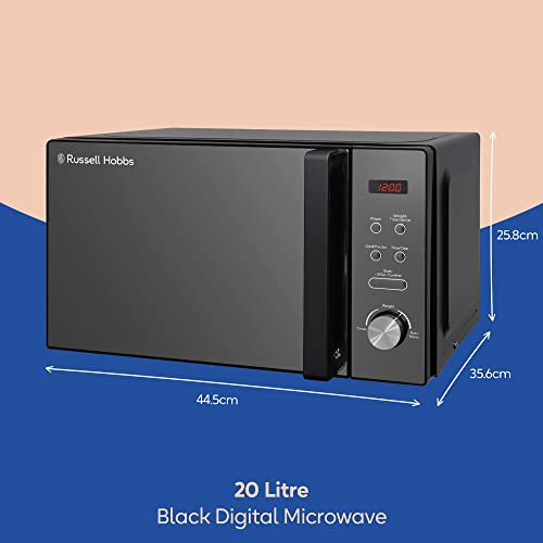 Russell Hobbs RHM2076B 20 Litre 800 W Black Digital Solo Microwave with 5 Power Levels, Automatic Defrost, 8 Auto Cook Menus, Clock & Timer, Easy Clean