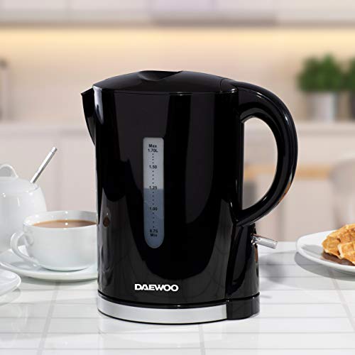 Daewoo Plastic Chrome Kettle, 1.7 Litres, Fast Boil, Lightweight, Easy Clean - Black