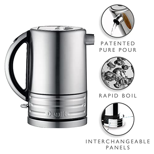 Dualit Architect Kettle | 1.5 L 2.3 KW Stainless Steel | Rapid Boil and Patented Pure Pour Non-Drip Spout | Measuring Window with Cup Level Indicators | 72905, Black Trim Brushed Body