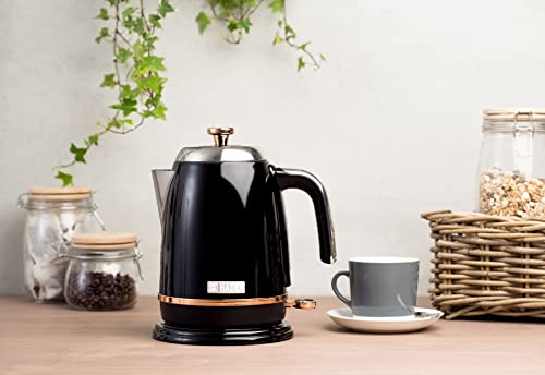 Haden Salcombe Black Kettle - Energy Efficient Electric Kettle - 3000W Fast Boil Kettle - Boil Dry Protection - 1.7 Litre Capacity - 360° Cordless Kettle - Painted Stainless Steel Kettle