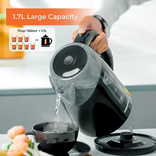 Geepas 2200W Illuminating Electric Kettle | Boil Dry Protection & Auto Shut Off | 1.7L Cordless Jug Kettle with LED Lighting for Hot Water Tea or Coffee | Swivel Base with Auto Lid Open