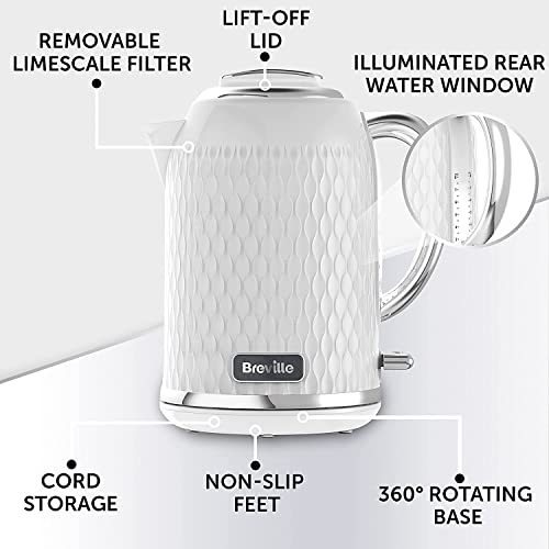Breville Curve White Electric Kettle | 1.7L | 3KW Fast Boil | White & Chrome [VKT117]