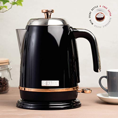 Haden Salcombe Black Kettle - Energy Efficient Electric Kettle - 3000W Fast Boil Kettle - Boil Dry Protection - 1.7 Litre Capacity - 360° Cordless Kettle - Painted Stainless Steel Kettle