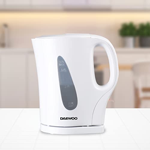 Daewoo Plastic Kettle White, 1.7 Litre Capacity, Roughly Fill 7 Cups, Family Size, With Visible Water Window For Easy Monitoring, Led Light Indicator, Lightweight, Clean, Simple Design