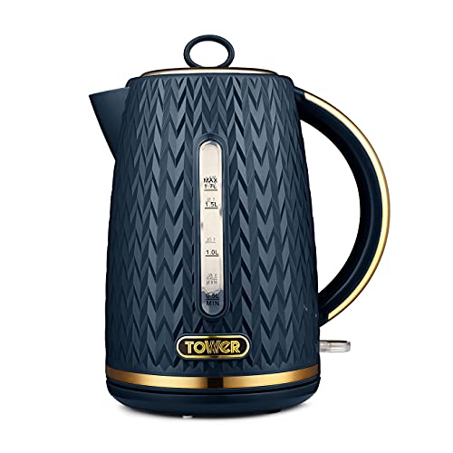 Tower T10052MNB Empire 1.7 Litre Kettle with Rapid Boil, Removable Filter, 3000 W, Midnight Blue with Brass Accents