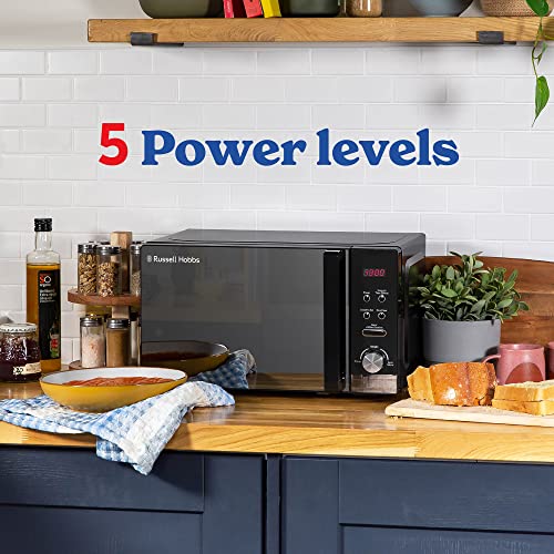 Russell Hobbs RHM2076B 20 Litre 800 W Black Digital Solo Microwave with 5 Power Levels, Automatic Defrost, 8 Auto Cook Menus, Clock & Timer, Easy Clean